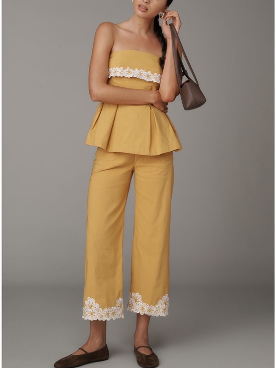 Maeve Pants - Anthropologie Maeve Colette Narcissus Yellow Embroidered Wide-Leg Pants